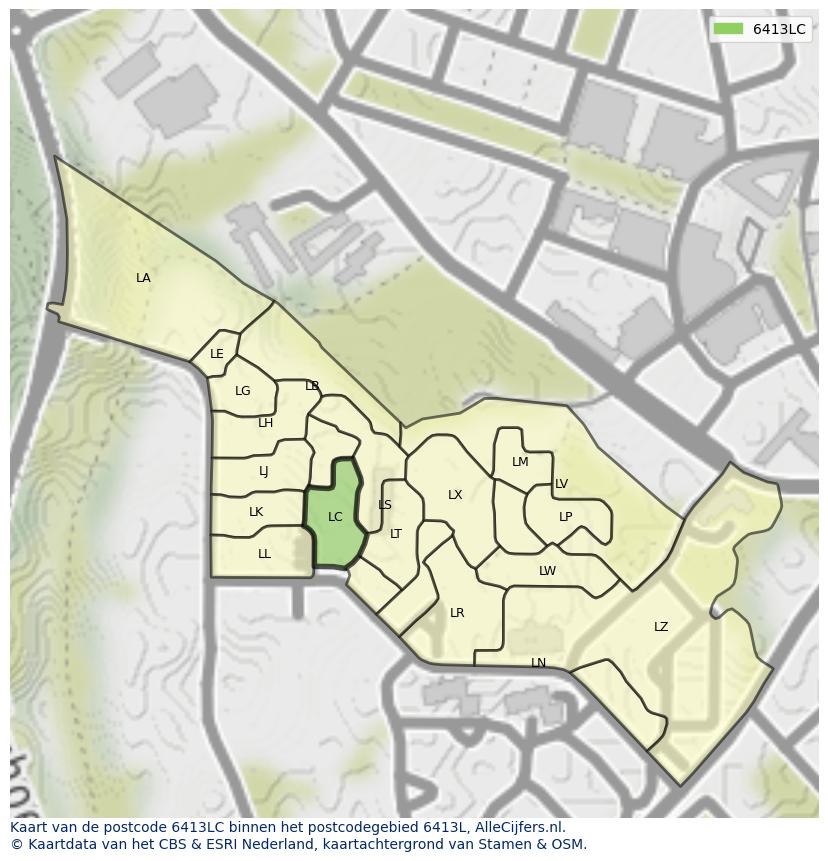 Afbeelding van het postcodegebied 6413 LC op de kaart.