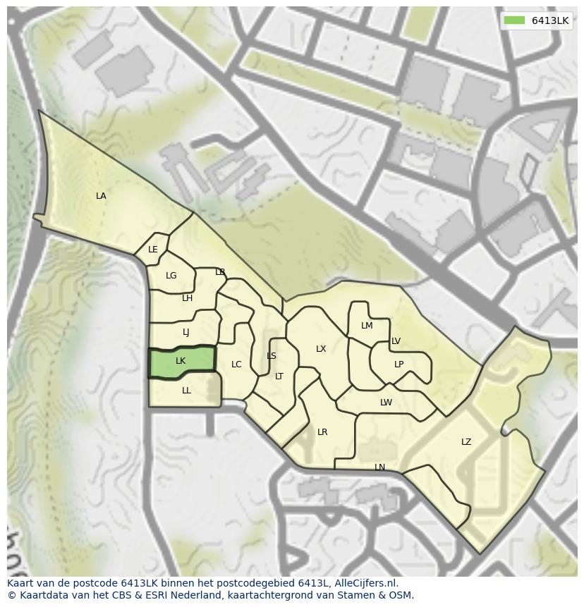 Afbeelding van het postcodegebied 6413 LK op de kaart.