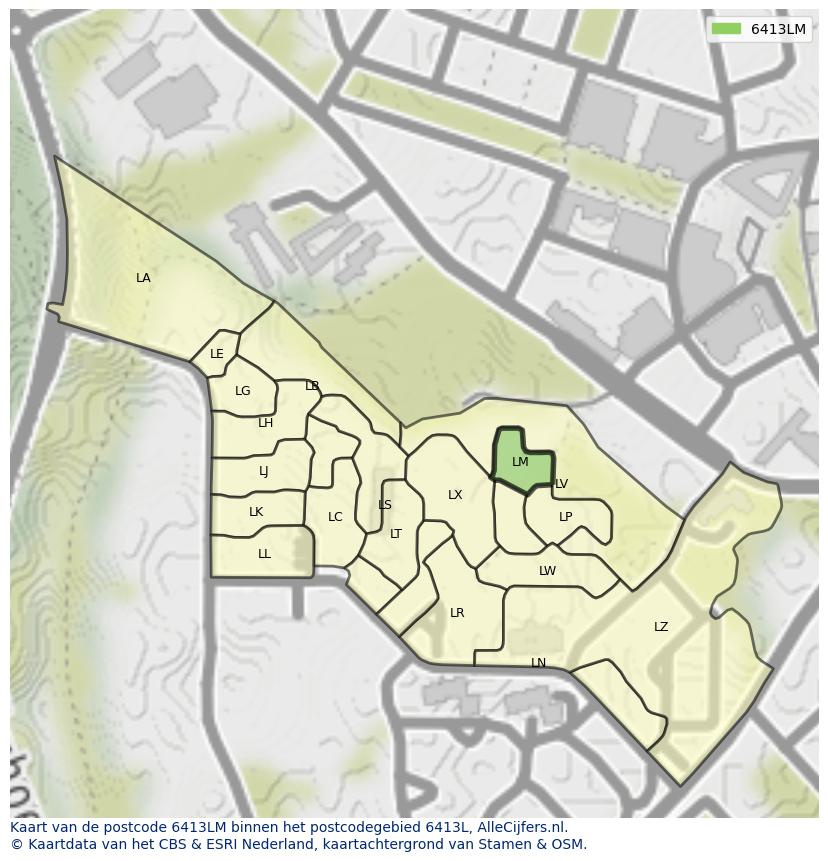 Afbeelding van het postcodegebied 6413 LM op de kaart.