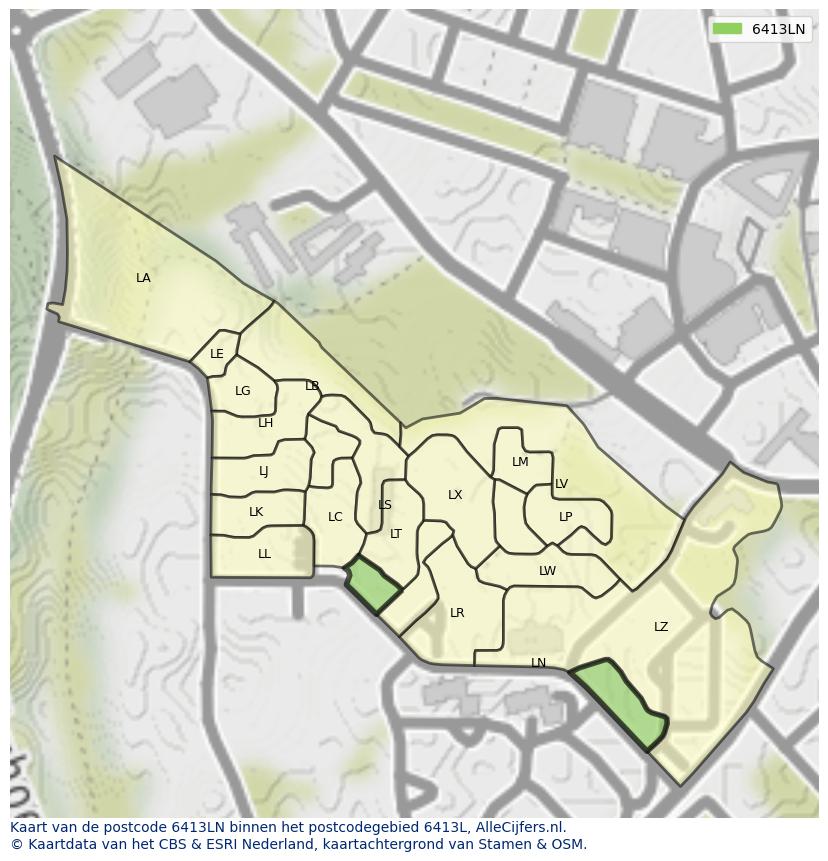 Afbeelding van het postcodegebied 6413 LN op de kaart.