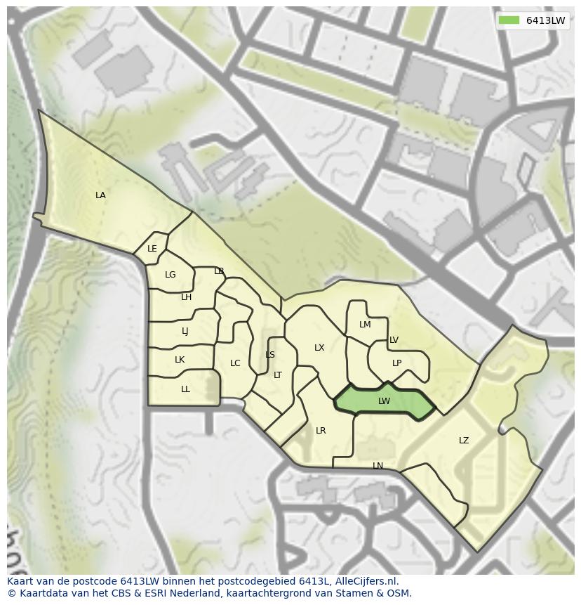 Afbeelding van het postcodegebied 6413 LW op de kaart.