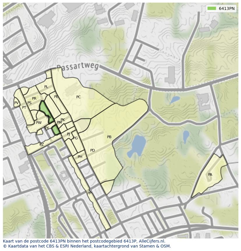 Afbeelding van het postcodegebied 6413 PN op de kaart.