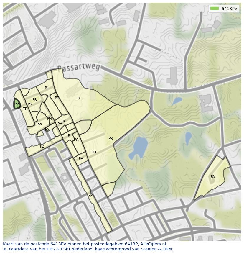 Afbeelding van het postcodegebied 6413 PV op de kaart.