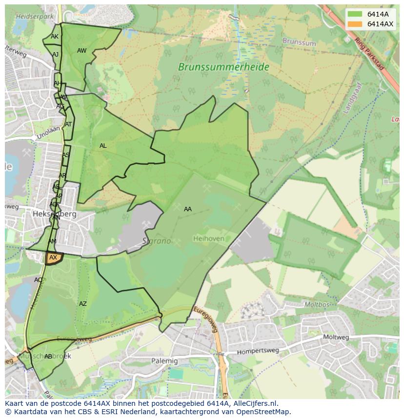 Afbeelding van het postcodegebied 6414 AX op de kaart.