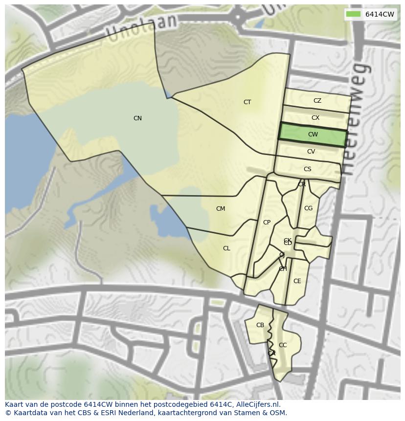 Afbeelding van het postcodegebied 6414 CW op de kaart.