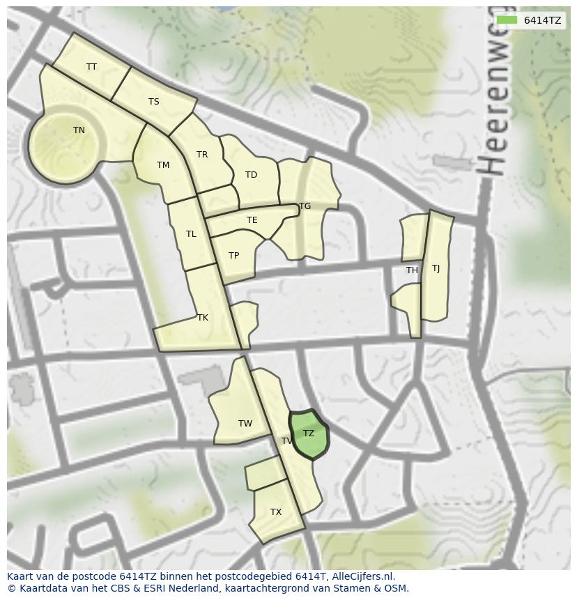 Afbeelding van het postcodegebied 6414 TZ op de kaart.
