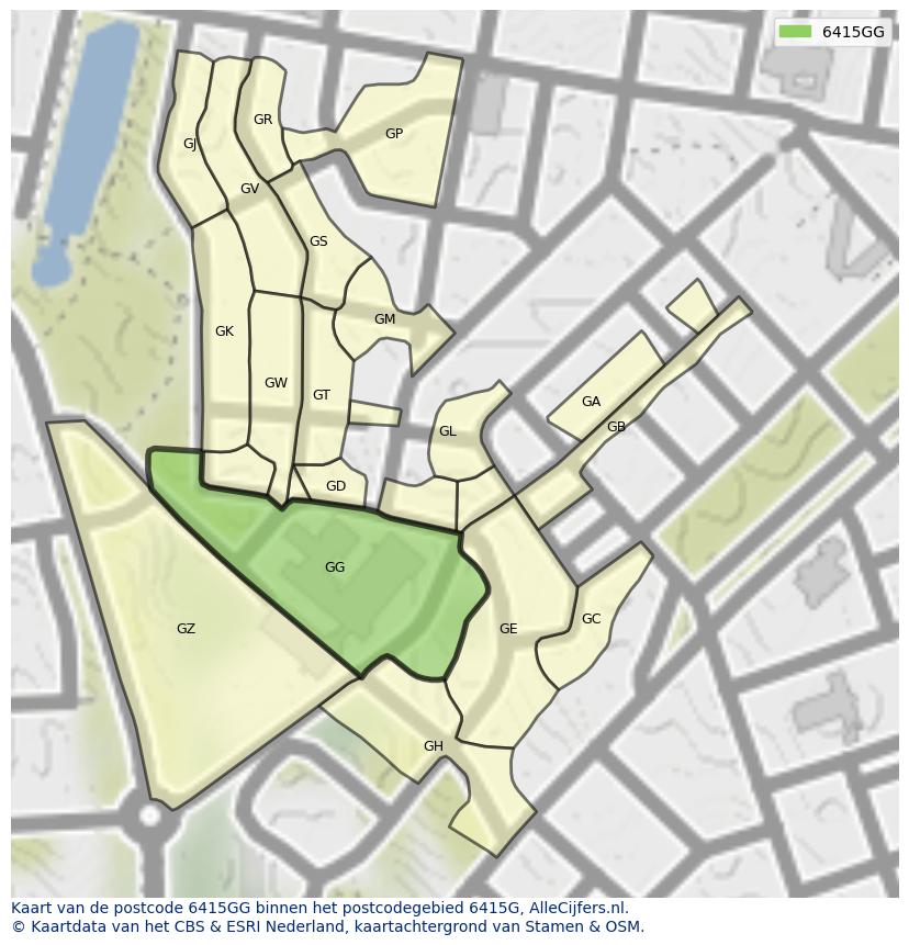 Afbeelding van het postcodegebied 6415 GG op de kaart.
