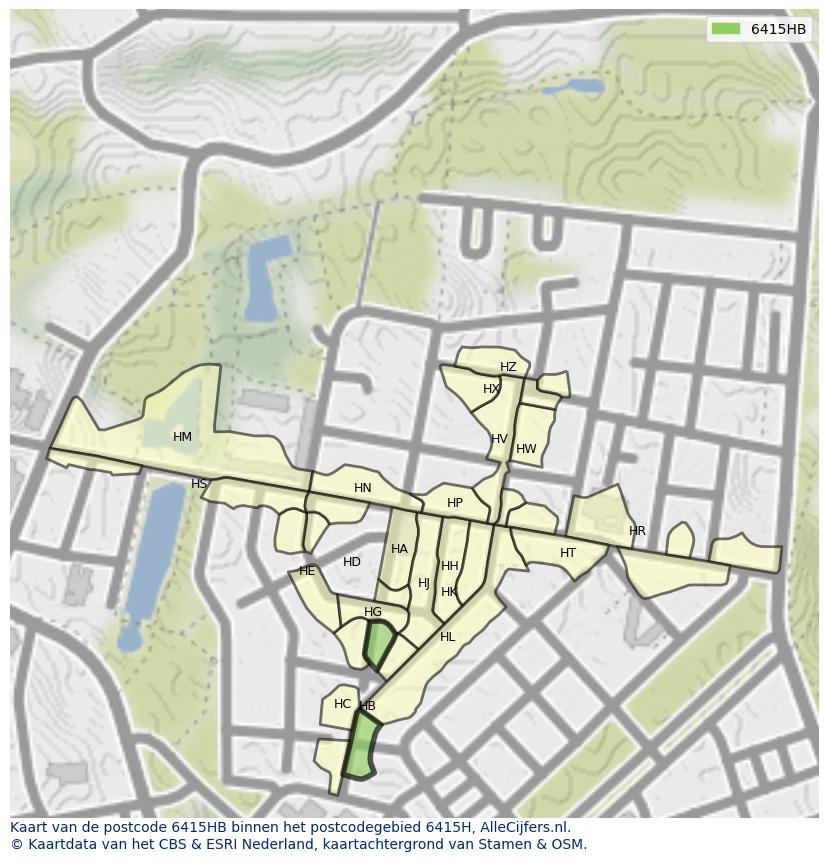 Afbeelding van het postcodegebied 6415 HB op de kaart.