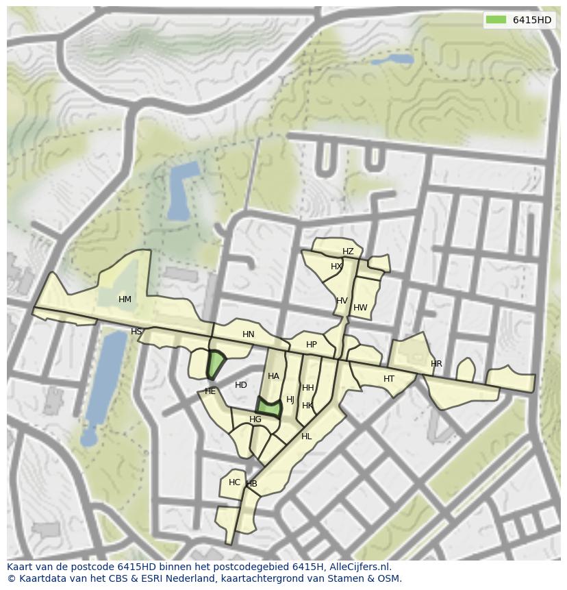 Afbeelding van het postcodegebied 6415 HD op de kaart.