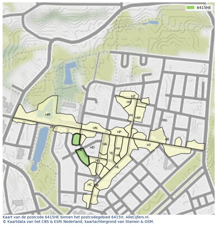 Afbeelding van het postcodegebied 6415 HE op de kaart.