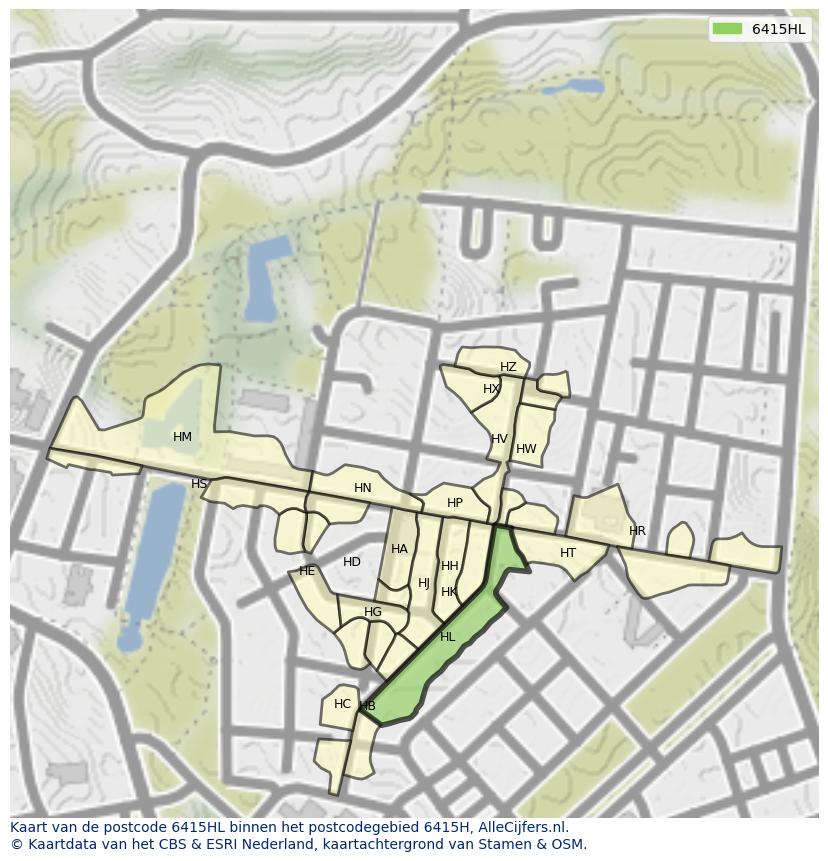 Afbeelding van het postcodegebied 6415 HL op de kaart.