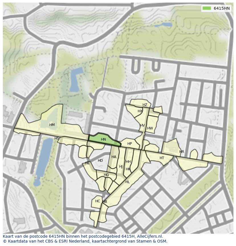 Afbeelding van het postcodegebied 6415 HN op de kaart.