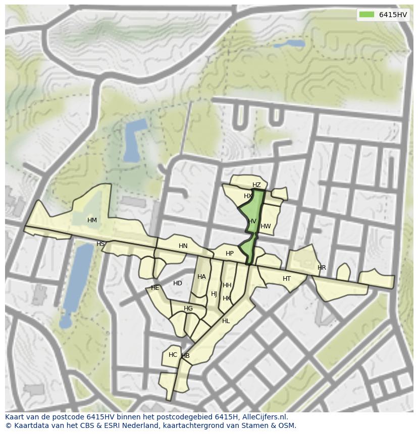 Afbeelding van het postcodegebied 6415 HV op de kaart.