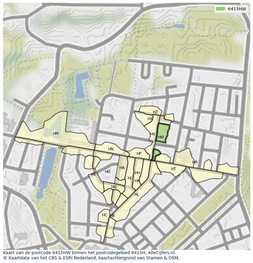 Afbeelding van het postcodegebied 6415 HW op de kaart.