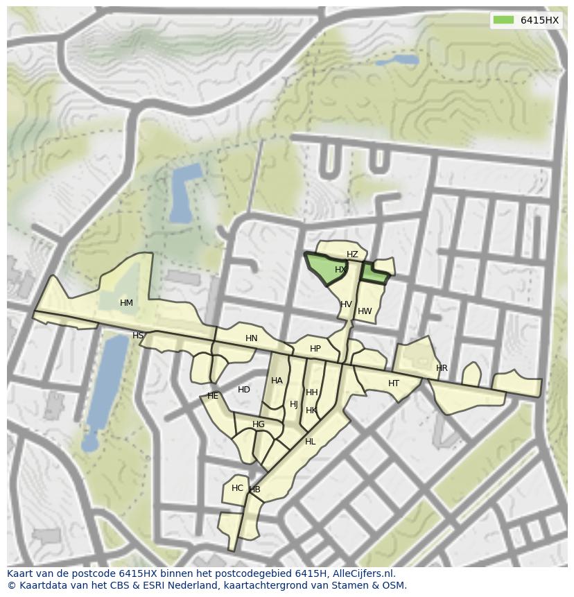 Afbeelding van het postcodegebied 6415 HX op de kaart.