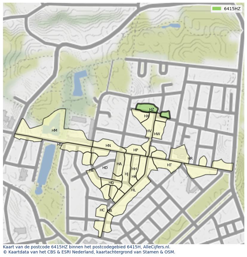Afbeelding van het postcodegebied 6415 HZ op de kaart.