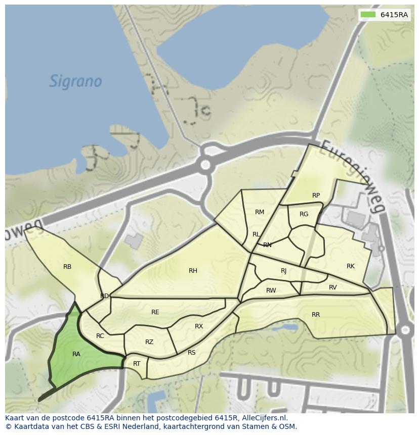 Afbeelding van het postcodegebied 6415 RA op de kaart.