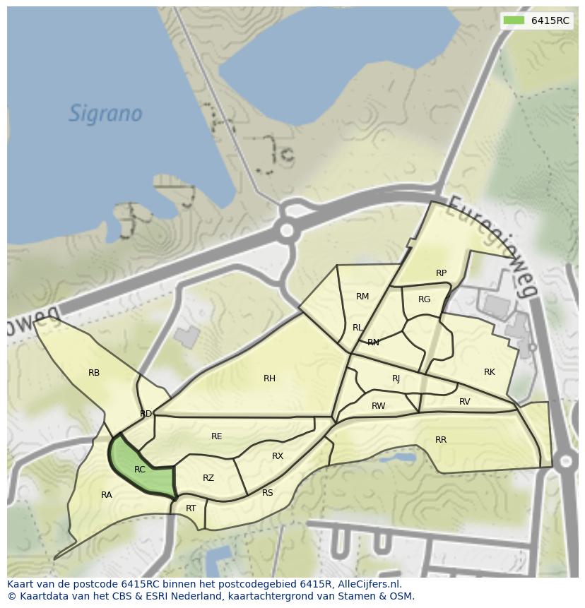 Afbeelding van het postcodegebied 6415 RC op de kaart.