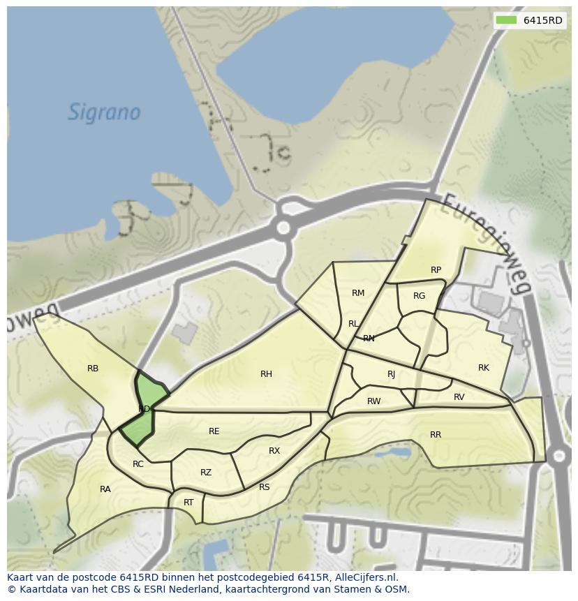 Afbeelding van het postcodegebied 6415 RD op de kaart.