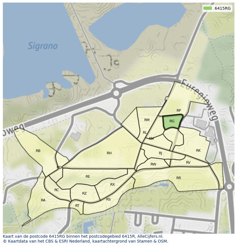 Afbeelding van het postcodegebied 6415 RG op de kaart.