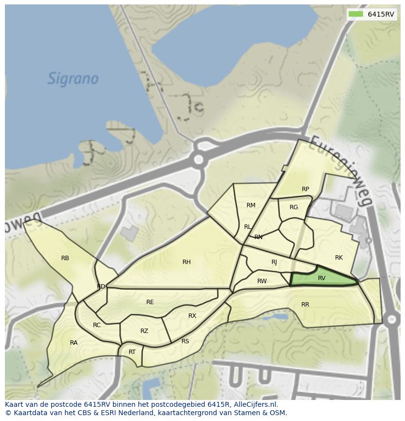 Afbeelding van het postcodegebied 6415 RV op de kaart.
