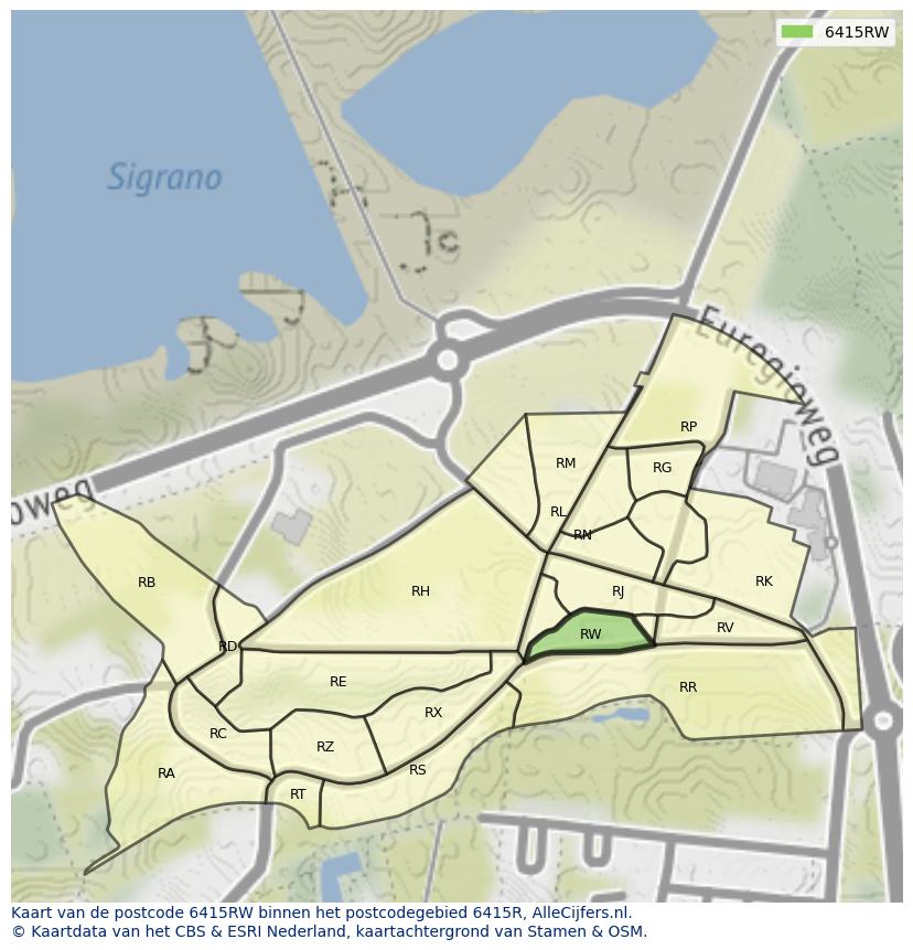 Afbeelding van het postcodegebied 6415 RW op de kaart.