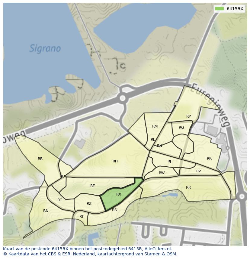 Afbeelding van het postcodegebied 6415 RX op de kaart.
