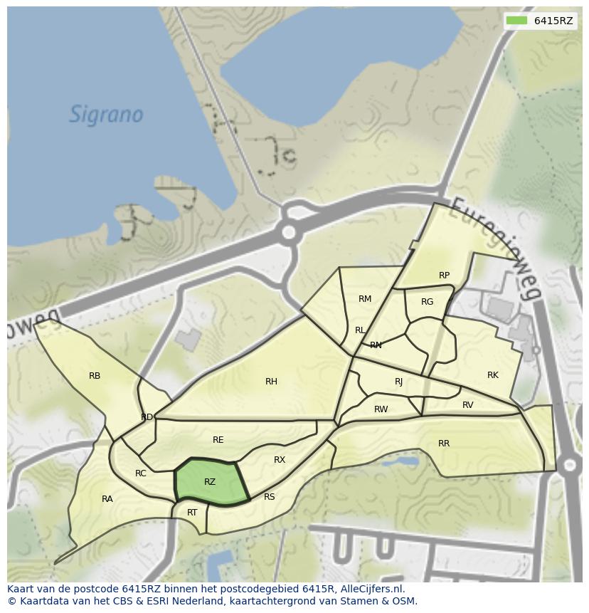 Afbeelding van het postcodegebied 6415 RZ op de kaart.