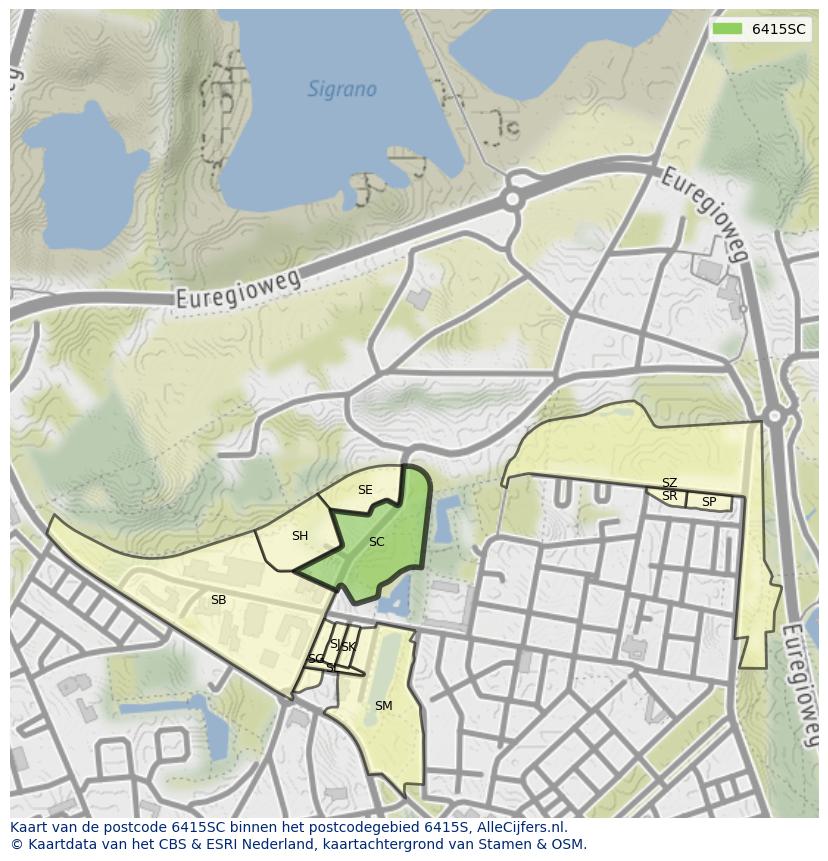 Afbeelding van het postcodegebied 6415 SC op de kaart.