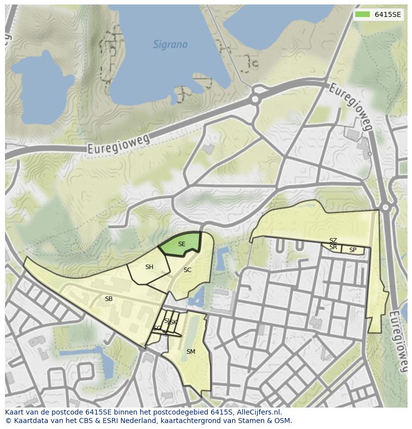 Afbeelding van het postcodegebied 6415 SE op de kaart.