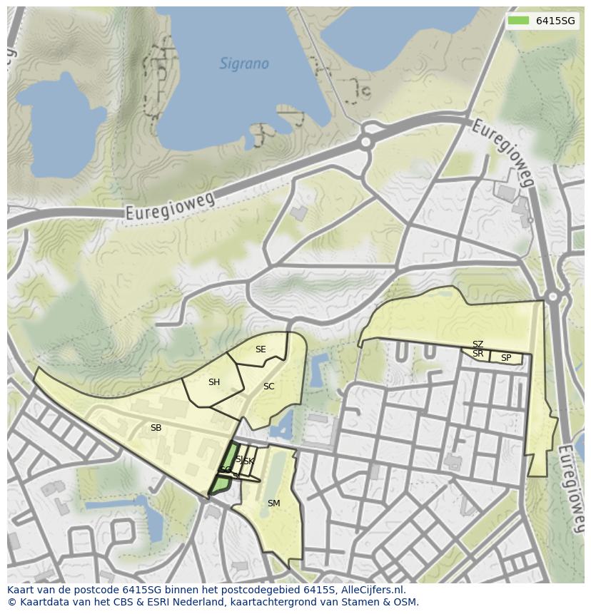 Afbeelding van het postcodegebied 6415 SG op de kaart.