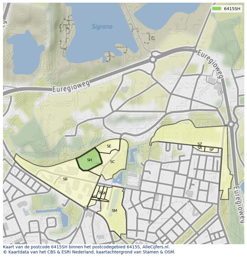 Afbeelding van het postcodegebied 6415 SH op de kaart.