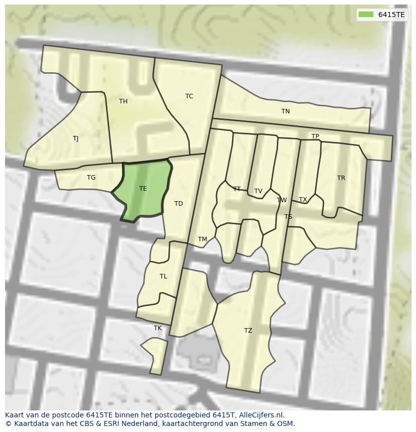 Afbeelding van het postcodegebied 6415 TE op de kaart.