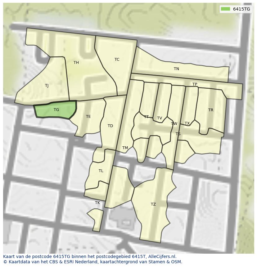 Afbeelding van het postcodegebied 6415 TG op de kaart.