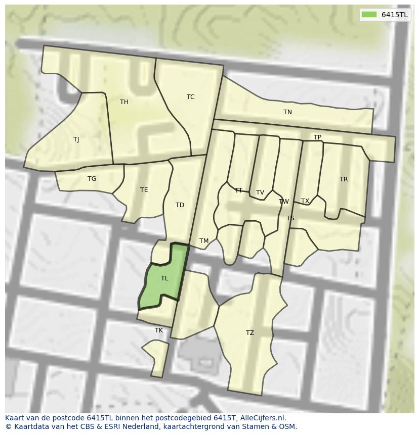 Afbeelding van het postcodegebied 6415 TL op de kaart.