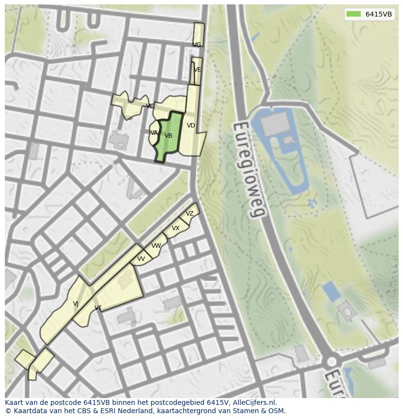 Afbeelding van het postcodegebied 6415 VB op de kaart.
