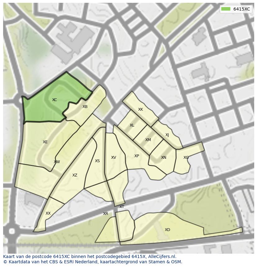 Afbeelding van het postcodegebied 6415 XC op de kaart.