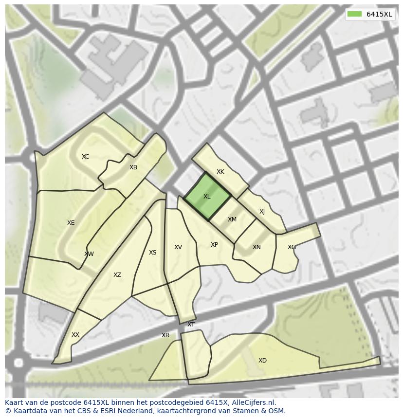 Afbeelding van het postcodegebied 6415 XL op de kaart.