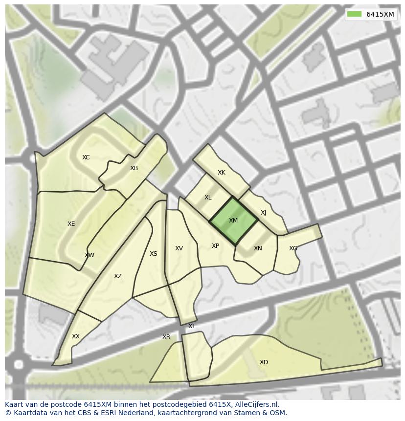 Afbeelding van het postcodegebied 6415 XM op de kaart.