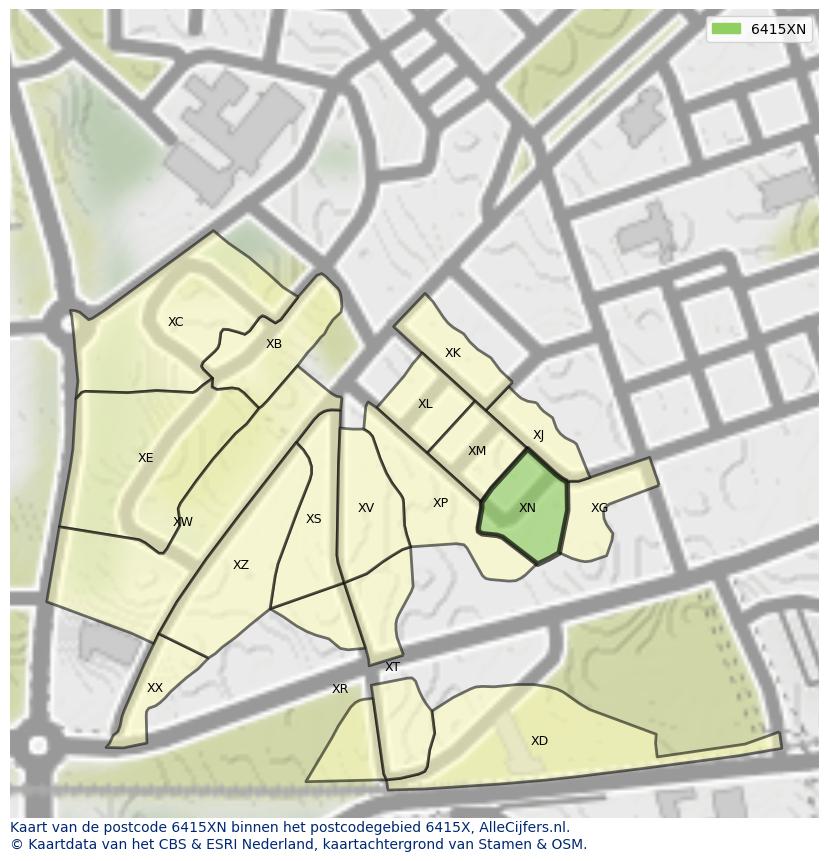 Afbeelding van het postcodegebied 6415 XN op de kaart.