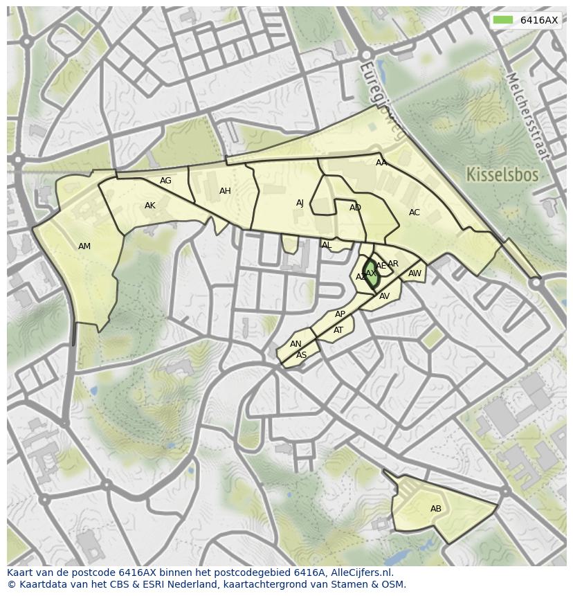 Afbeelding van het postcodegebied 6416 AX op de kaart.