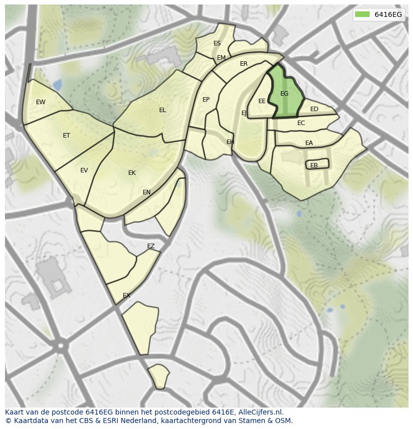 Afbeelding van het postcodegebied 6416 EG op de kaart.