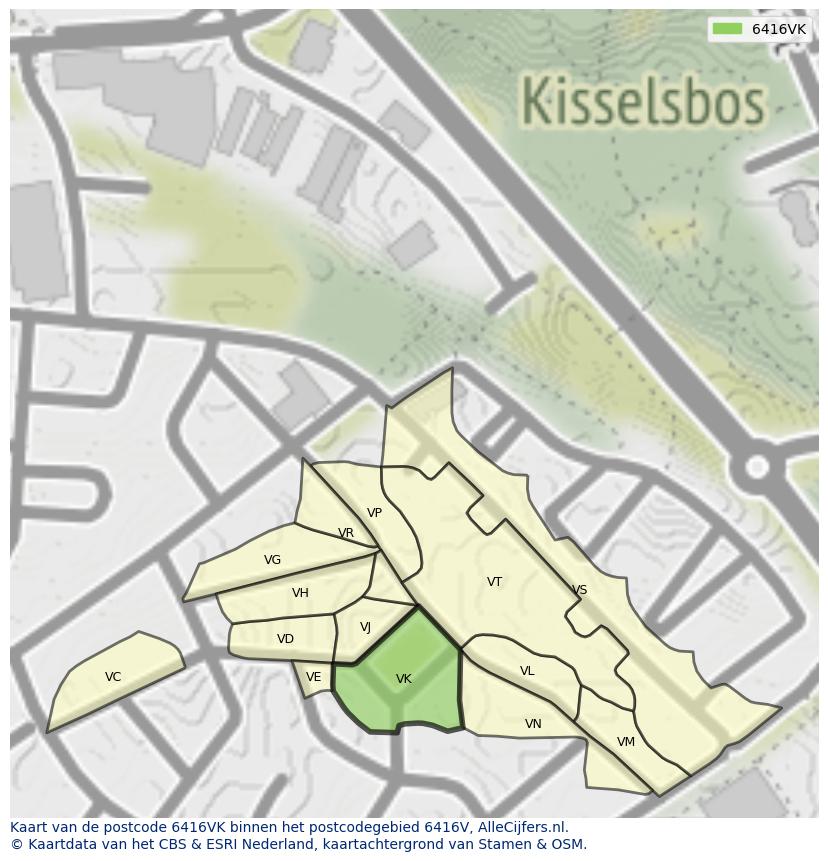 Afbeelding van het postcodegebied 6416 VK op de kaart.