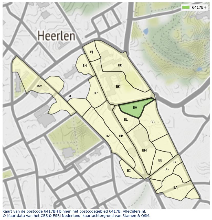 Afbeelding van het postcodegebied 6417 BH op de kaart.