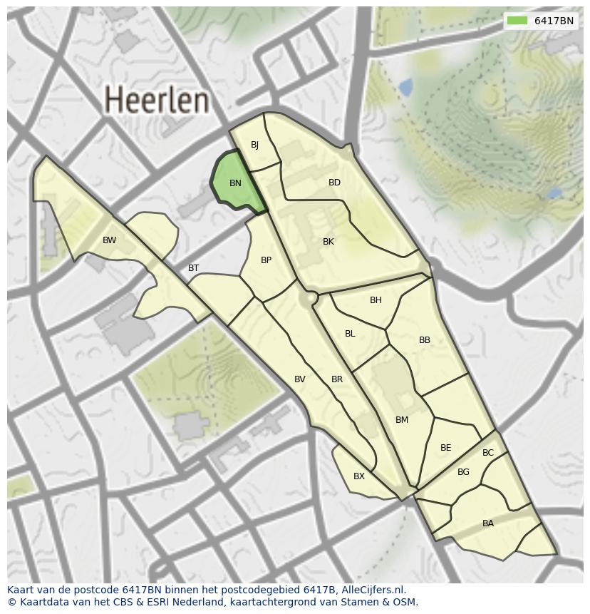 Afbeelding van het postcodegebied 6417 BN op de kaart.