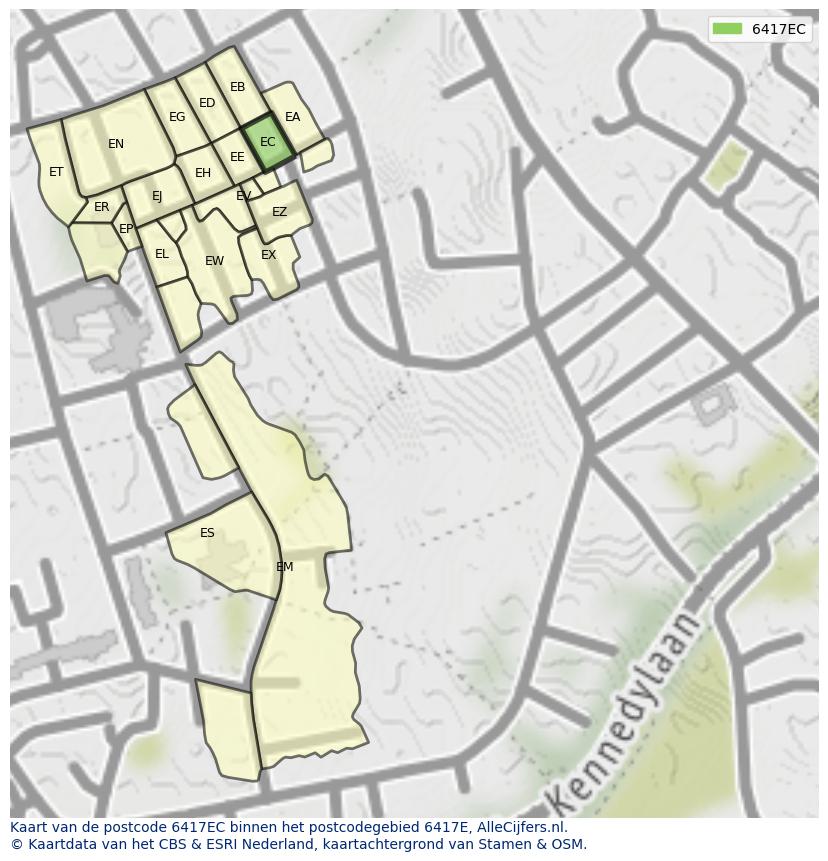 Afbeelding van het postcodegebied 6417 EC op de kaart.
