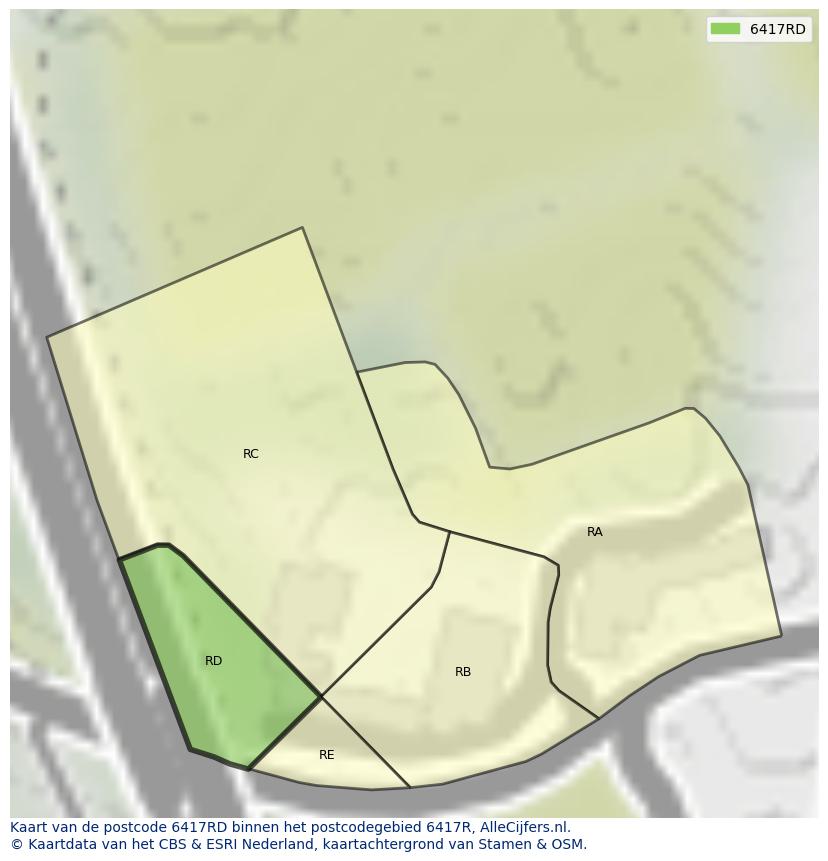 Afbeelding van het postcodegebied 6417 RD op de kaart.