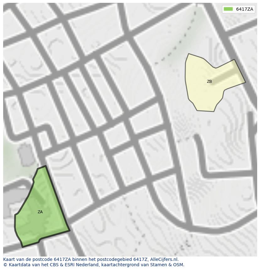 Afbeelding van het postcodegebied 6417 ZA op de kaart.