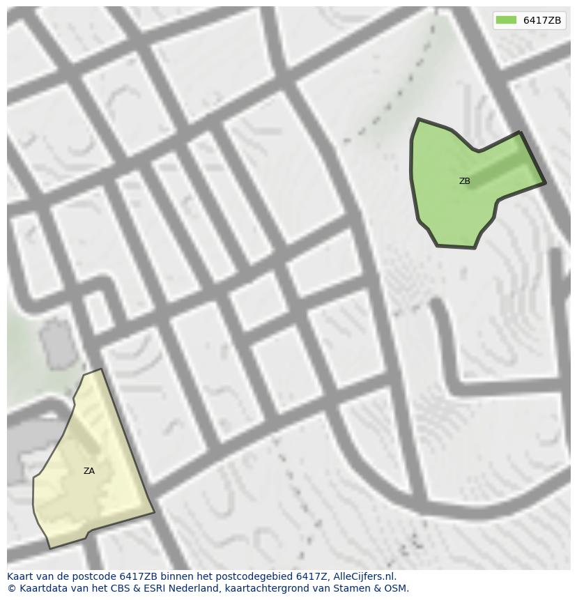 Afbeelding van het postcodegebied 6417 ZB op de kaart.