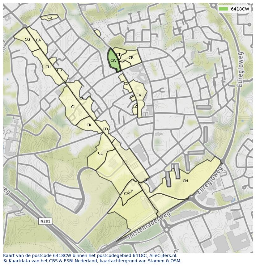 Afbeelding van het postcodegebied 6418 CW op de kaart.